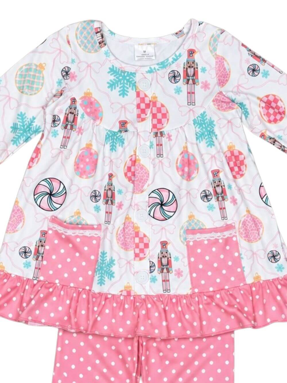 Pink Nutcracker Girls Ruffle Tunic & Polka Dot Pants Outfit
