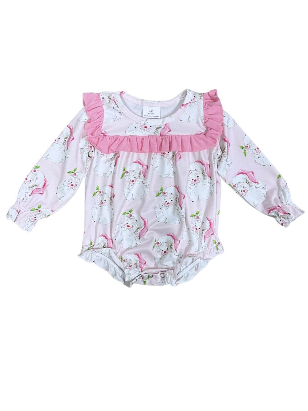 Pink Santa Claus Ruffle Girls Christmas Baby Bubble Romper - Sydney So Sweet