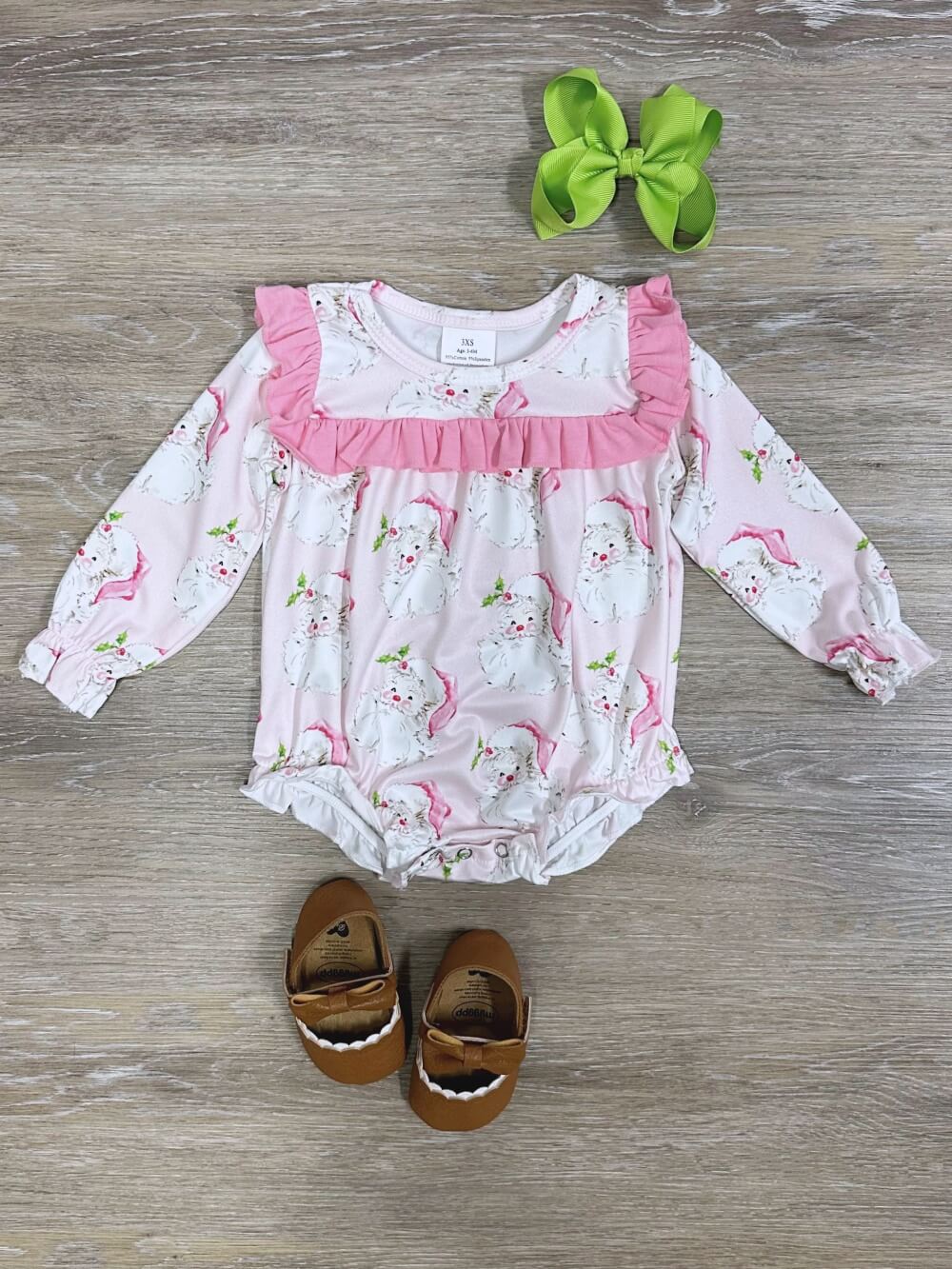 Pink Santa Claus Ruffle Girls Christmas Baby Bubble Romper - Sydney So Sweet