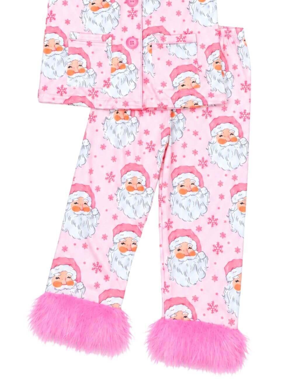 Pink Santa Girls Faux Fur Trim Lounge Set