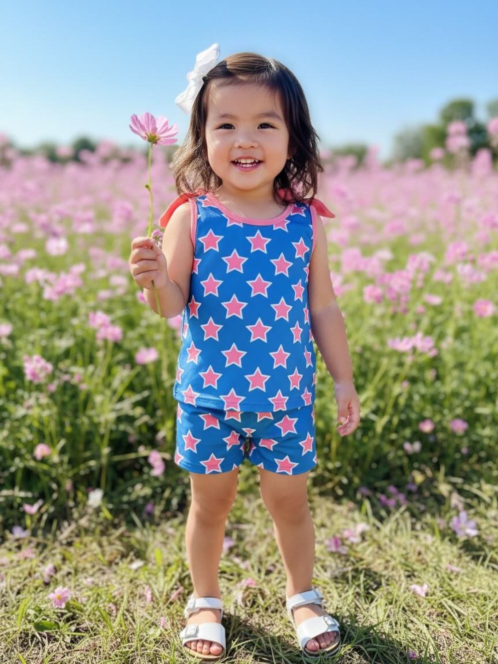 Pink Star Bright Girls Shorts Outfit