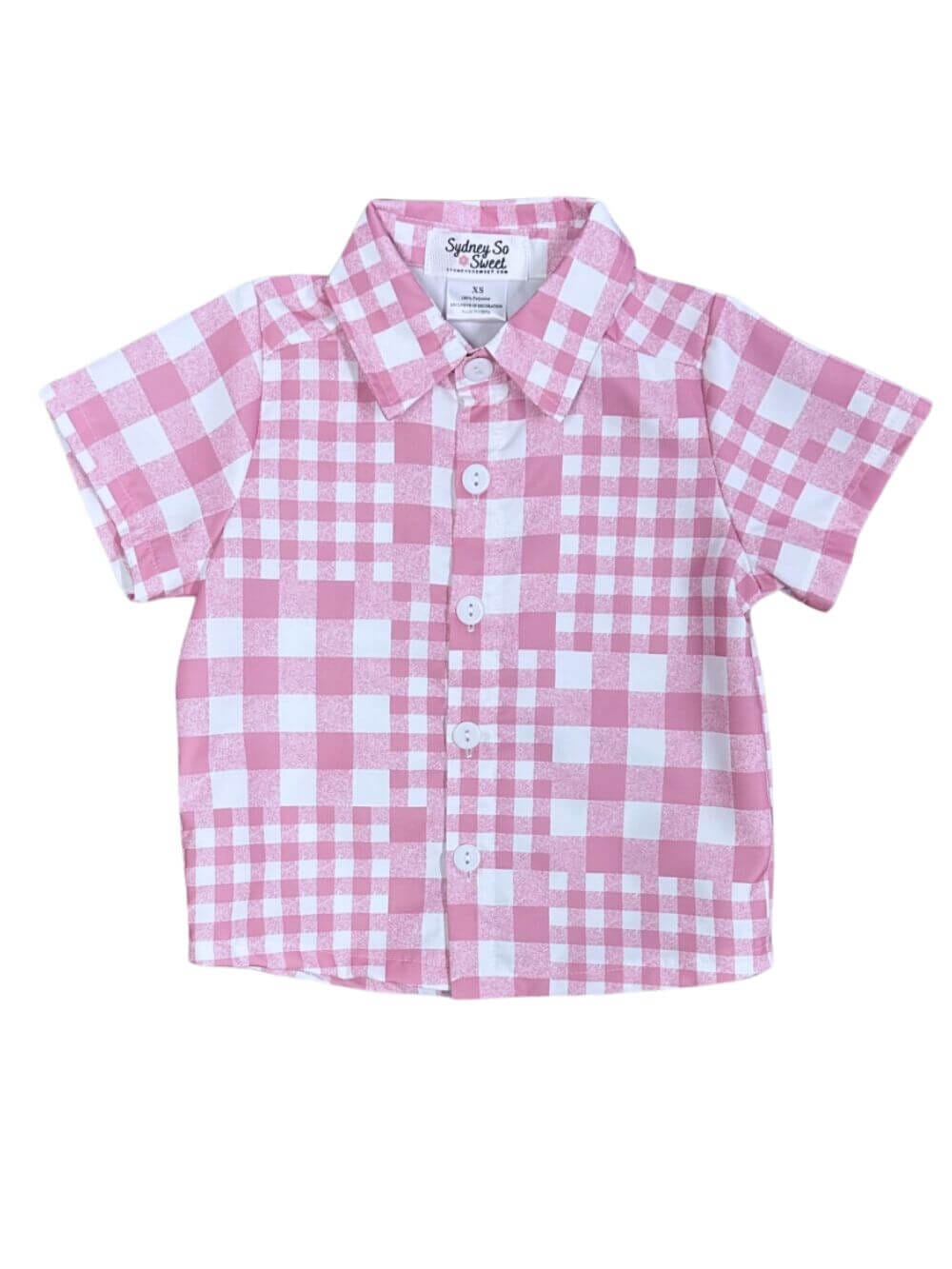 Pink & White Patchwork Plaid Boys Button Up Top - Sydney So Sweet