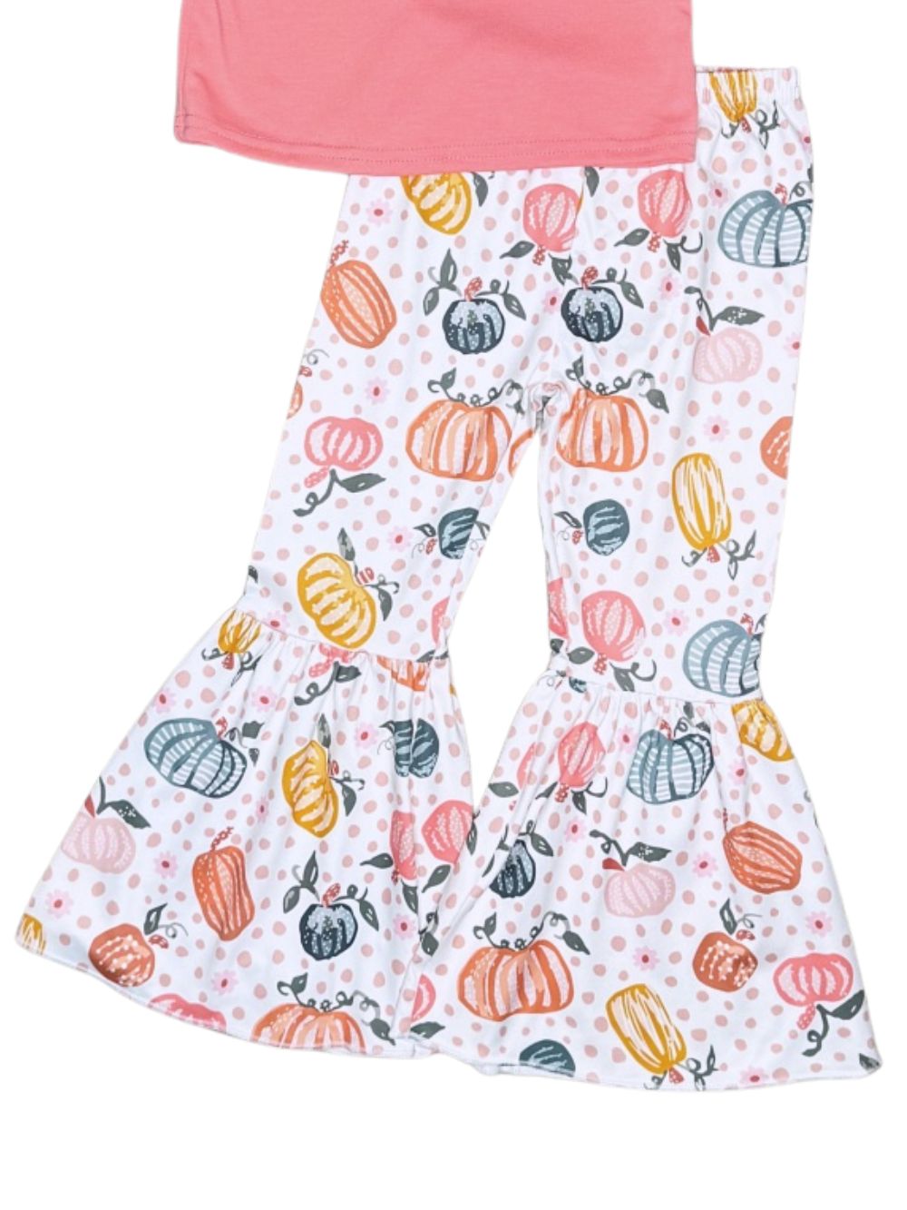Polka Dot Pumpkin Flutter Sleeve Girls Bell Bottom Outfit
