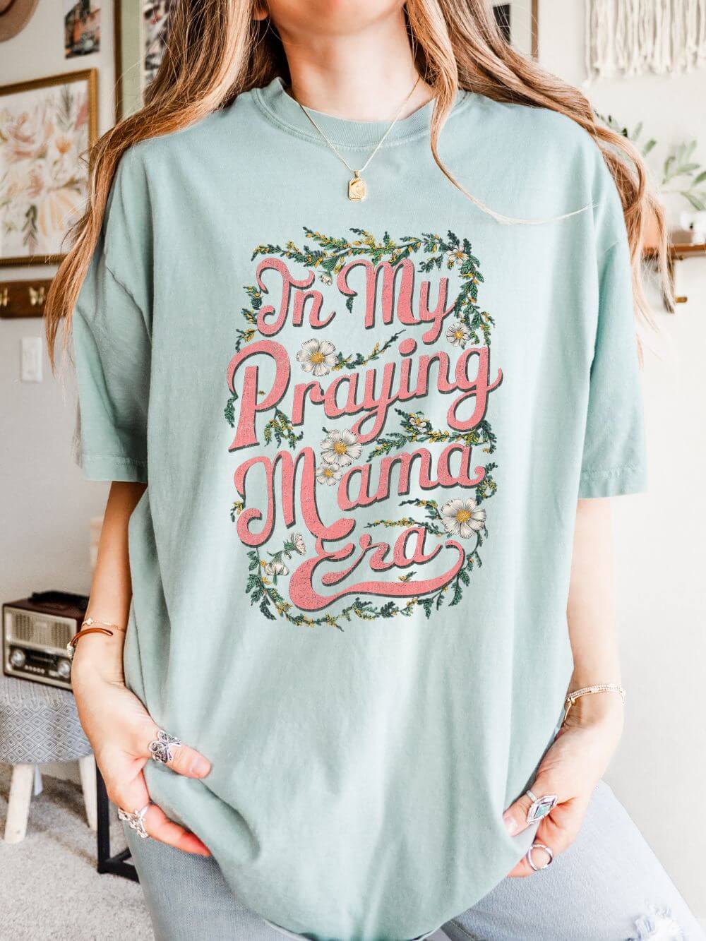 In My Praying Mama Era Praying Mom T-Shirt Floral Graphic Tee