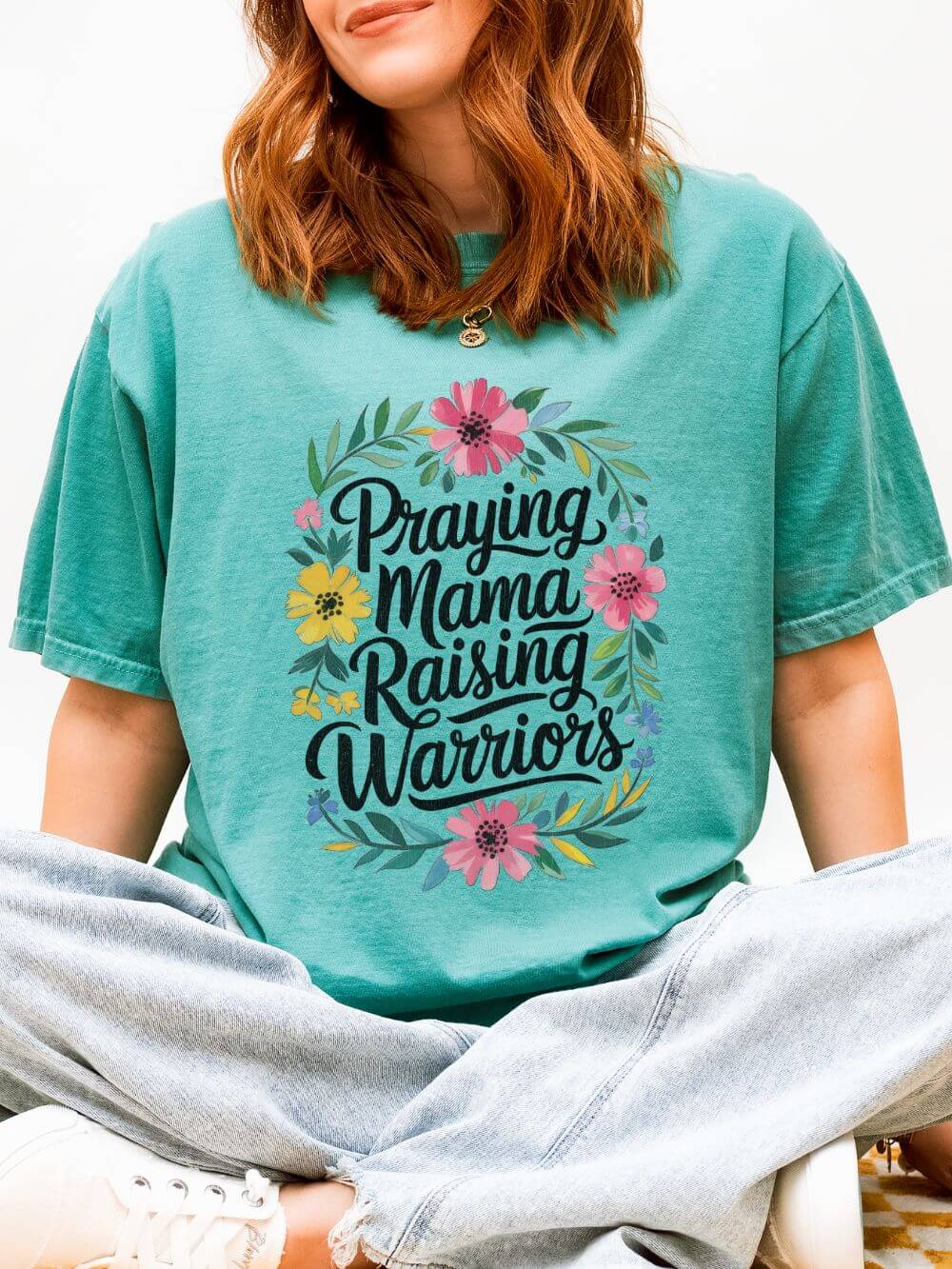 Praying Mama Raising Warriors T-Shirt Cute Floral Mom Graphic Tee