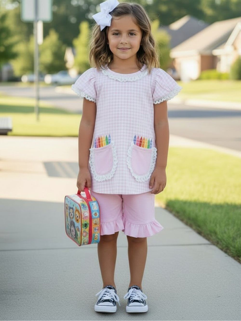Our Pretty in Pink Crayon Pocket Girls Shorts Outfit