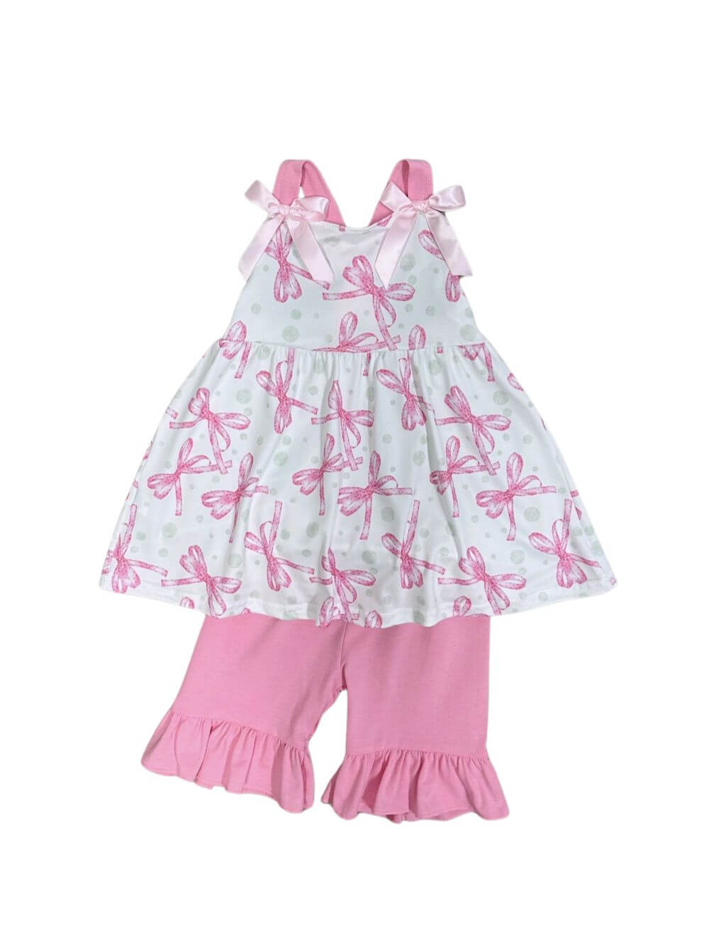 Pretty in Pink Bow Print Girls Shorts Outfit - Sydney So Sweet