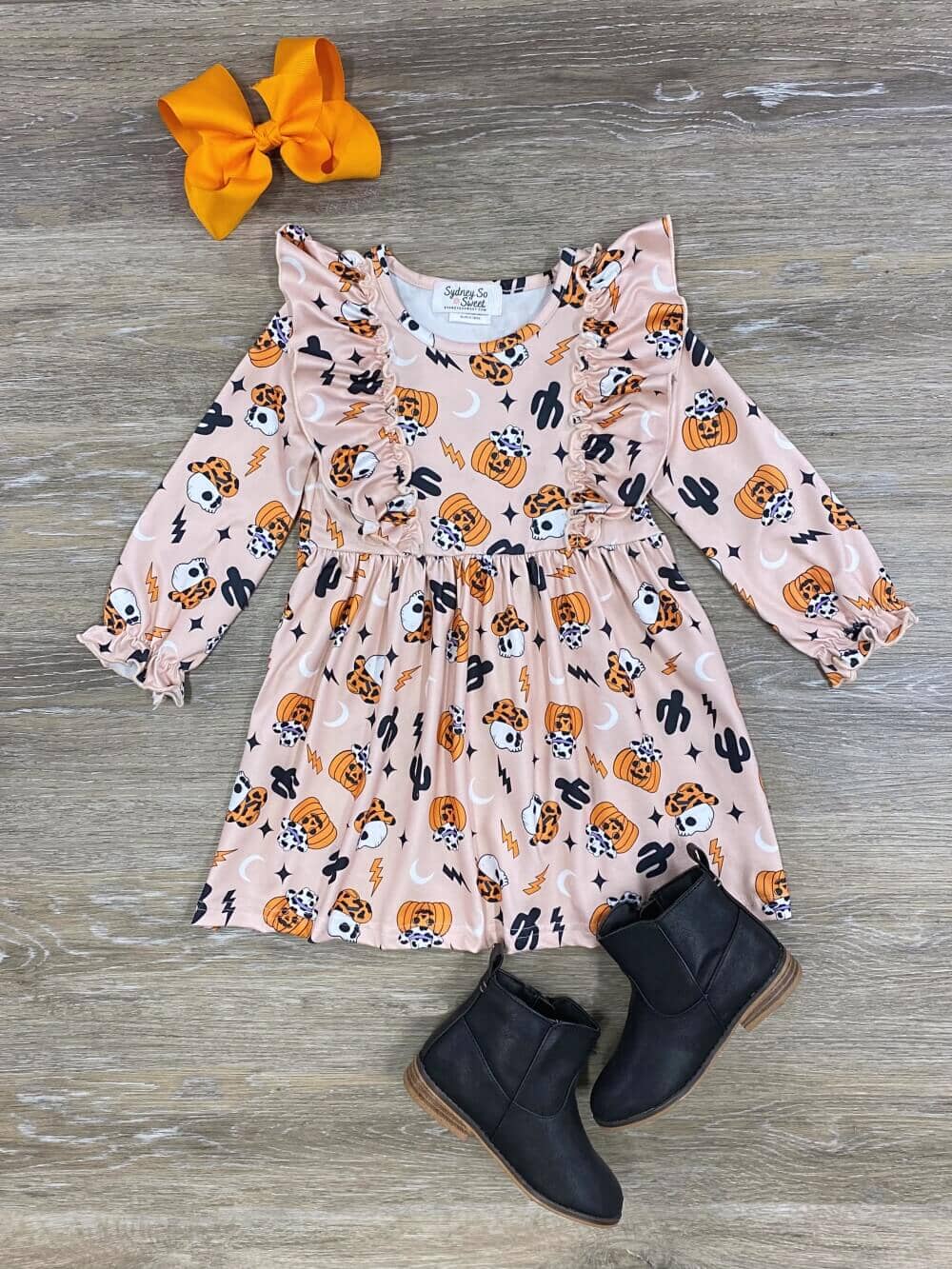 Pumpkin Cowboy Western Halloween Girls Dress - Sydney So Sweet