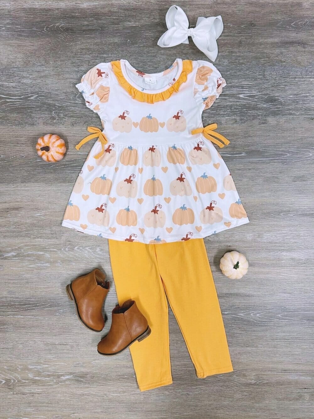Pumpkin Please Girls Short Sleeve Leggings Outfit - Sydney So Sweet