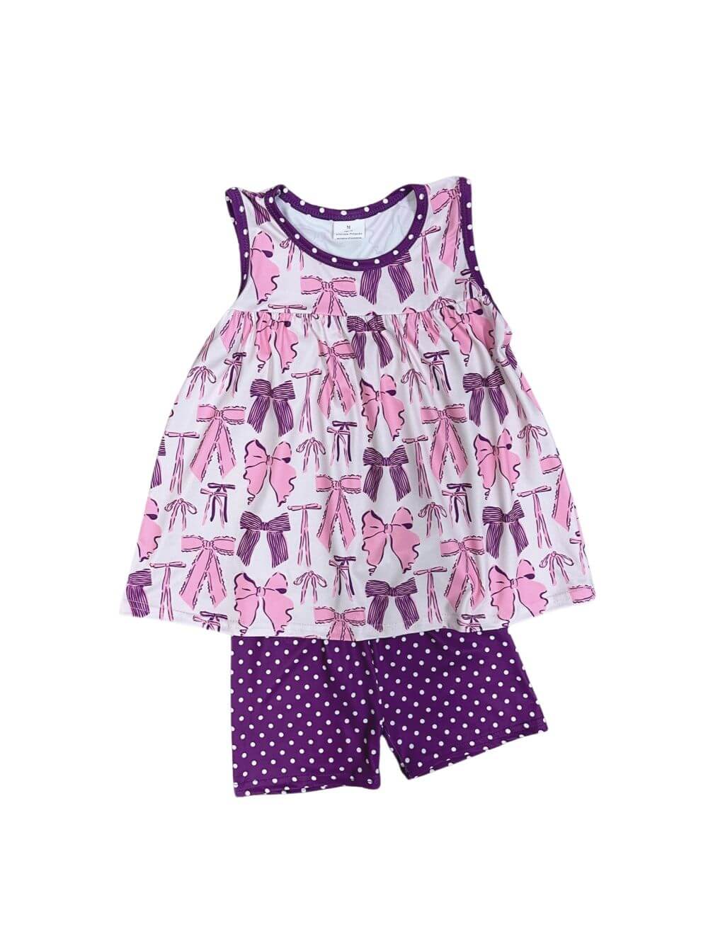 Purple and Pink Coquette Bow Print Girls Shorts Outfit - Sydney So Sweet