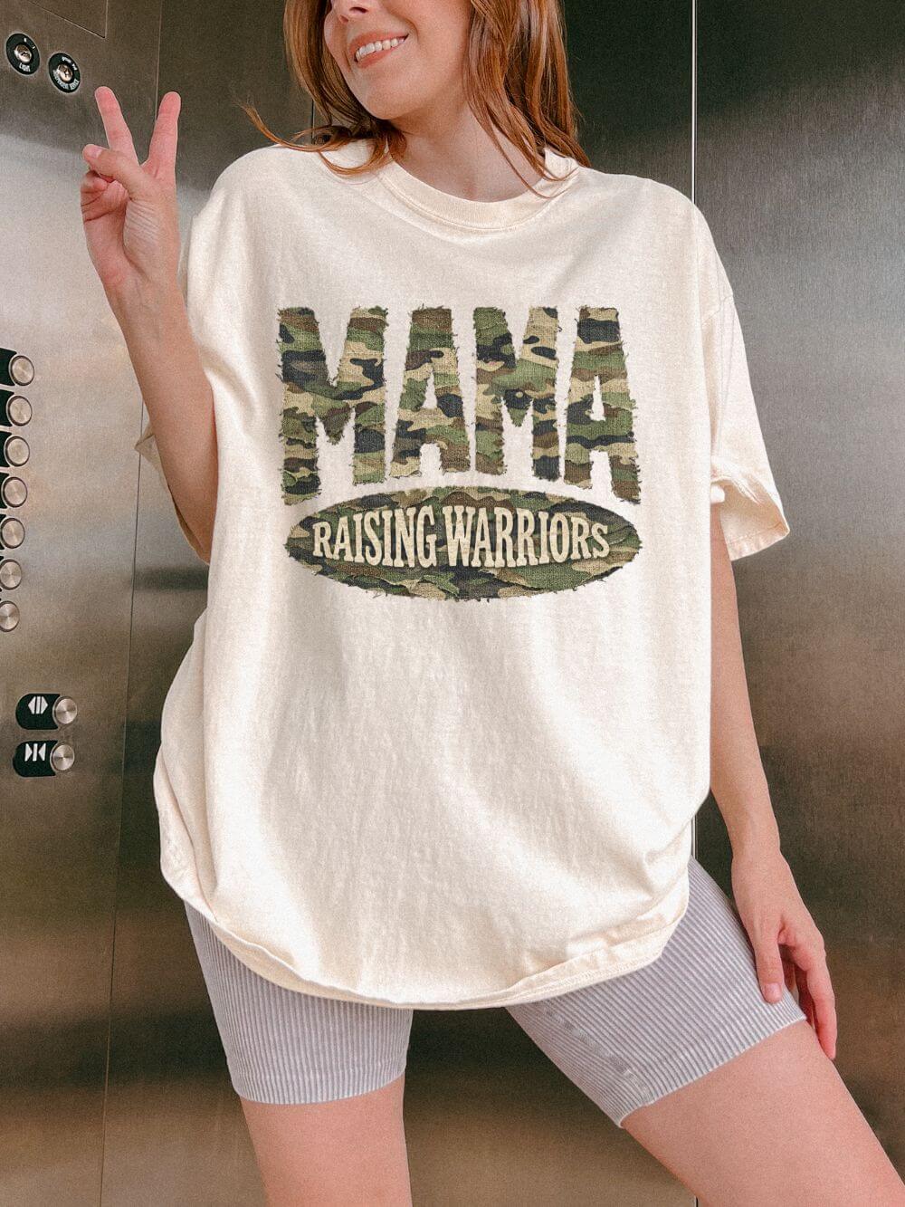 Mama Raising Warriors T-Shirt Camo Mom Graphic Tee
