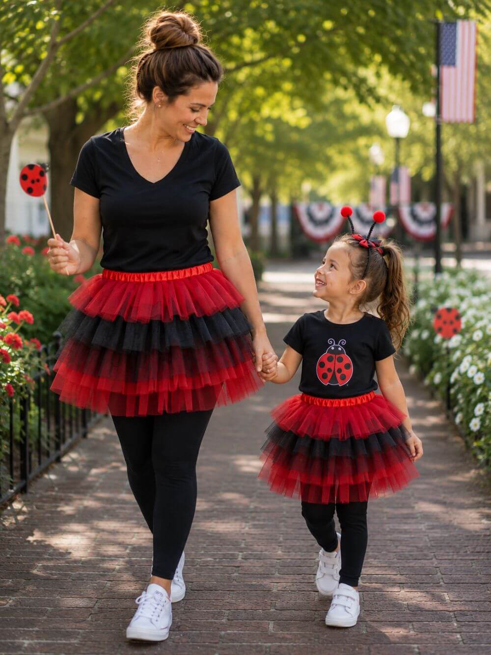 Red and Black 6 Layer Tutu Skirt Ladybug Costume for Girls, Women, Plus