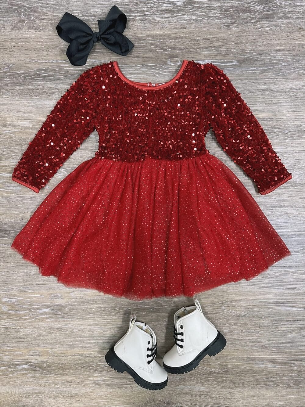 Red Sequin Velvet Tulle Chiffon Girls Special Occasion Christmas Holiday Tutu Dress - Sydney So Sweet