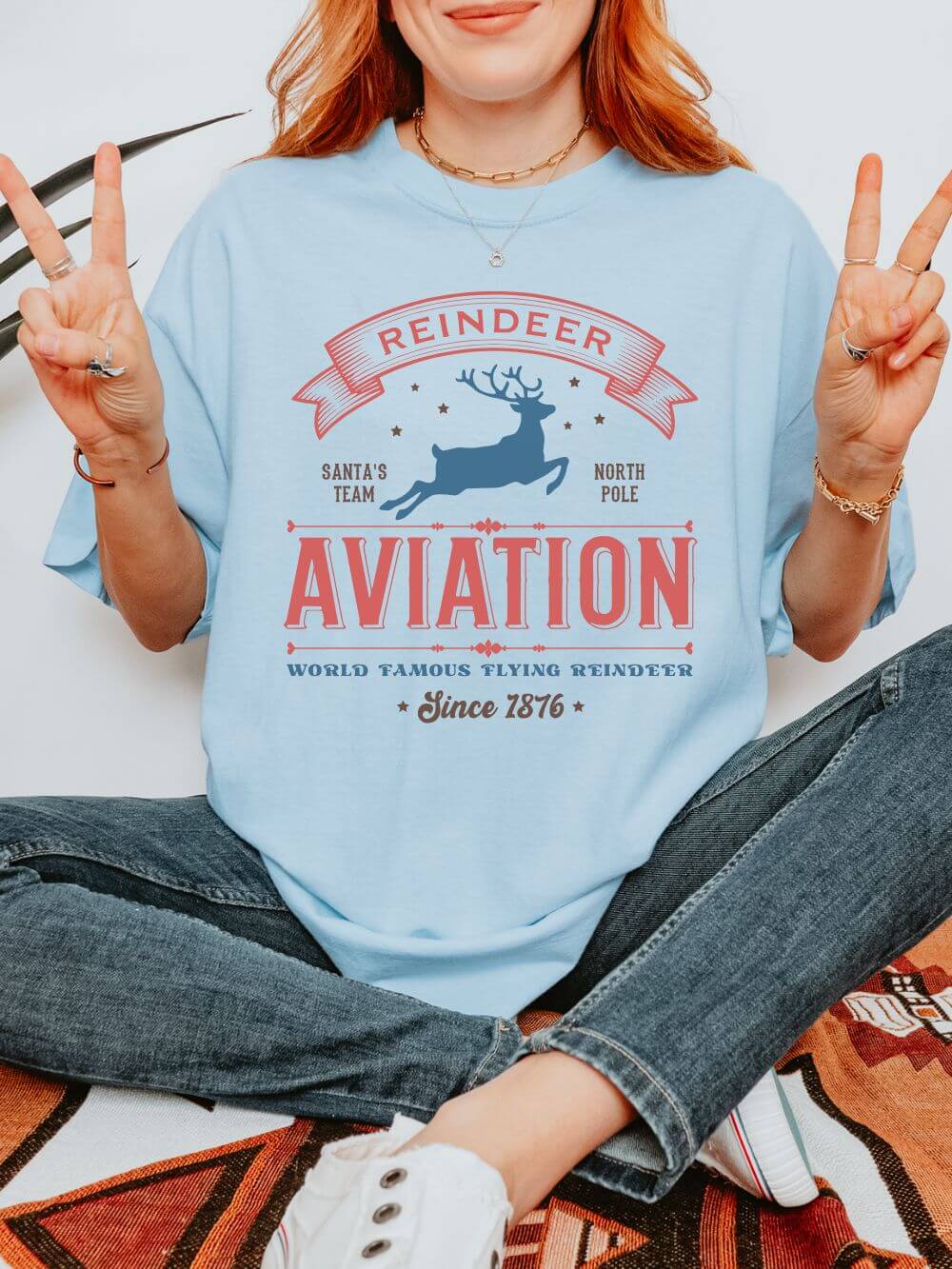 Reindeer Aviation Holiday Tee Vintage Charm Unisex Christmas T-Shirt - Sydney So Sweet