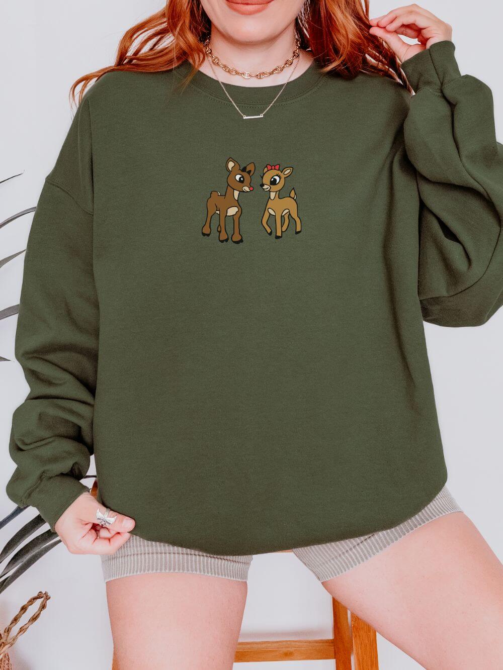 Reindeer Friends Christmas Heavy Blend Women's Crewneck Embroidered Sweatshirt - Sydney So Sweet