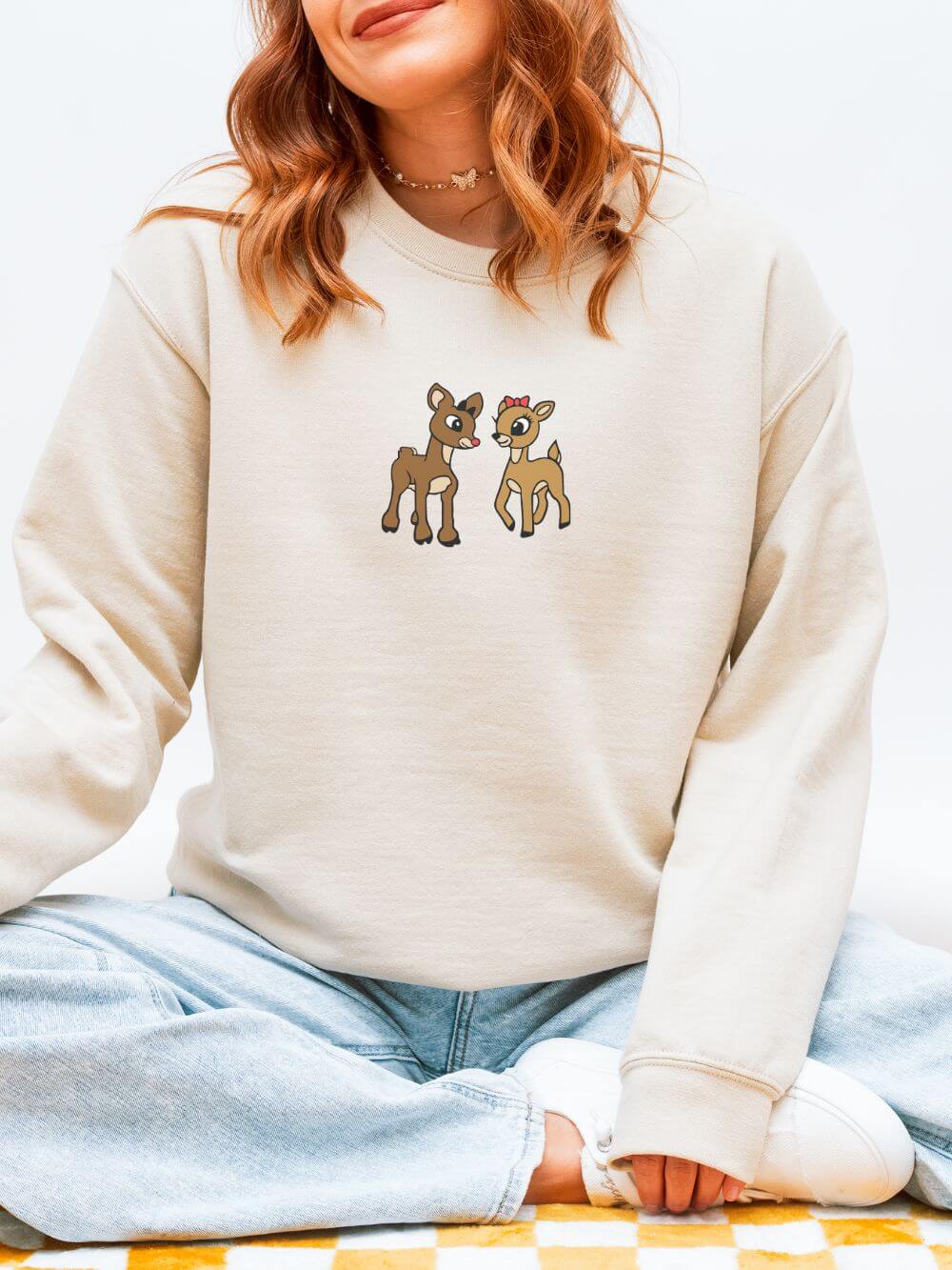 Reindeer Friends Christmas Heavy Blend Women's Crewneck Embroidered Sweatshirt - Sydney So Sweet
