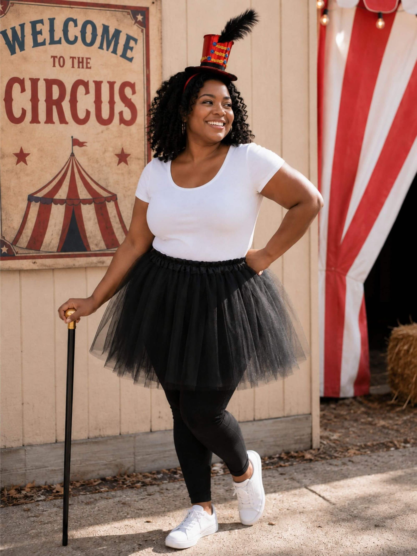 Women's Ringmaster Costume Set for Adults & Plus Size – Black Tutu Skirt & Black Mini Top Hat Headband – Circus Greatest Showman Outfit