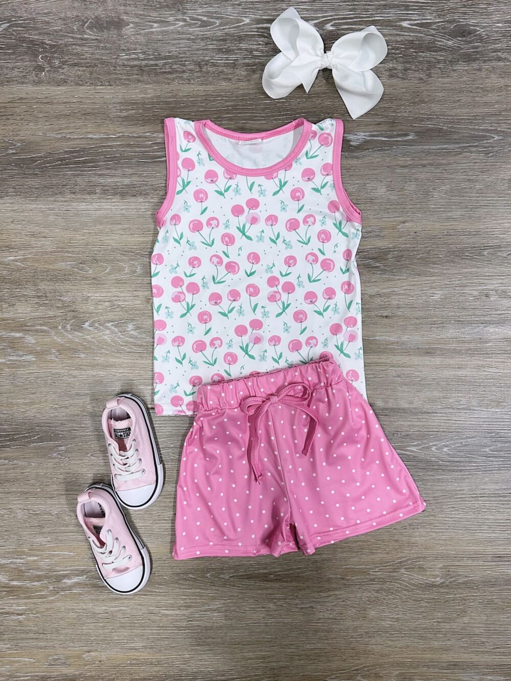 Rosy Cherry Days Girls Floral Tank Top & Shorts Outfit - Sydney So Sweet