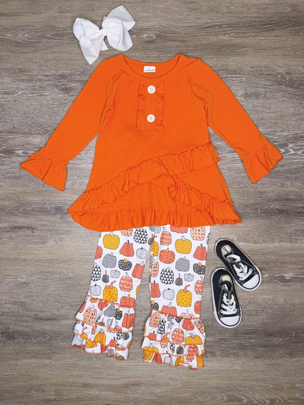 Rust Pumpkin Patch Girls Ruffle Pants Outfit