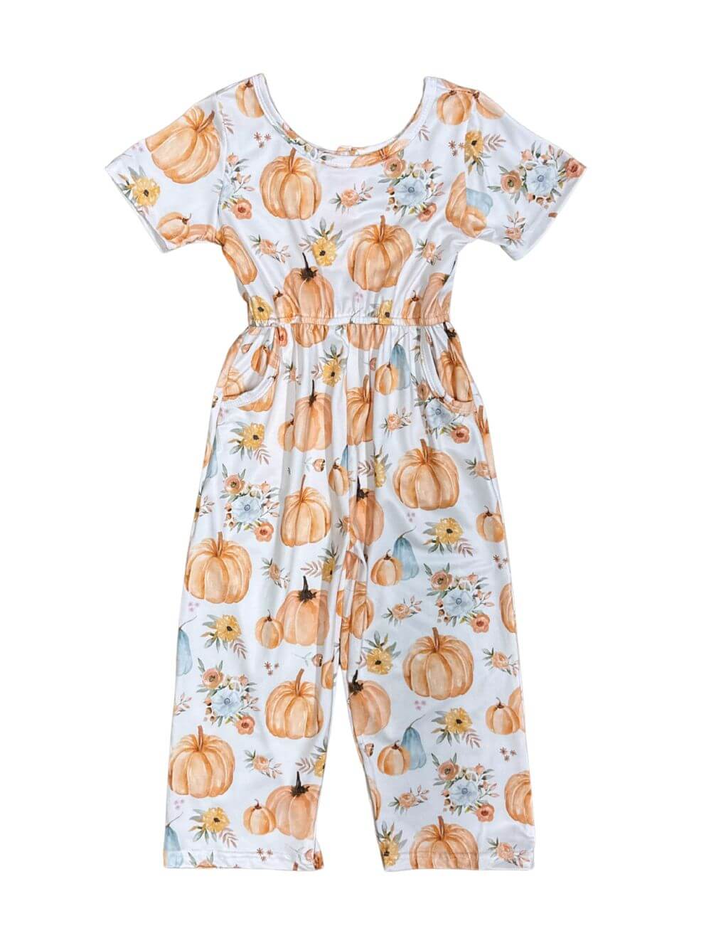 Rustic Pumpkin Floral Short Sleeve Girls Jumpsuit - Sydney So Sweet
