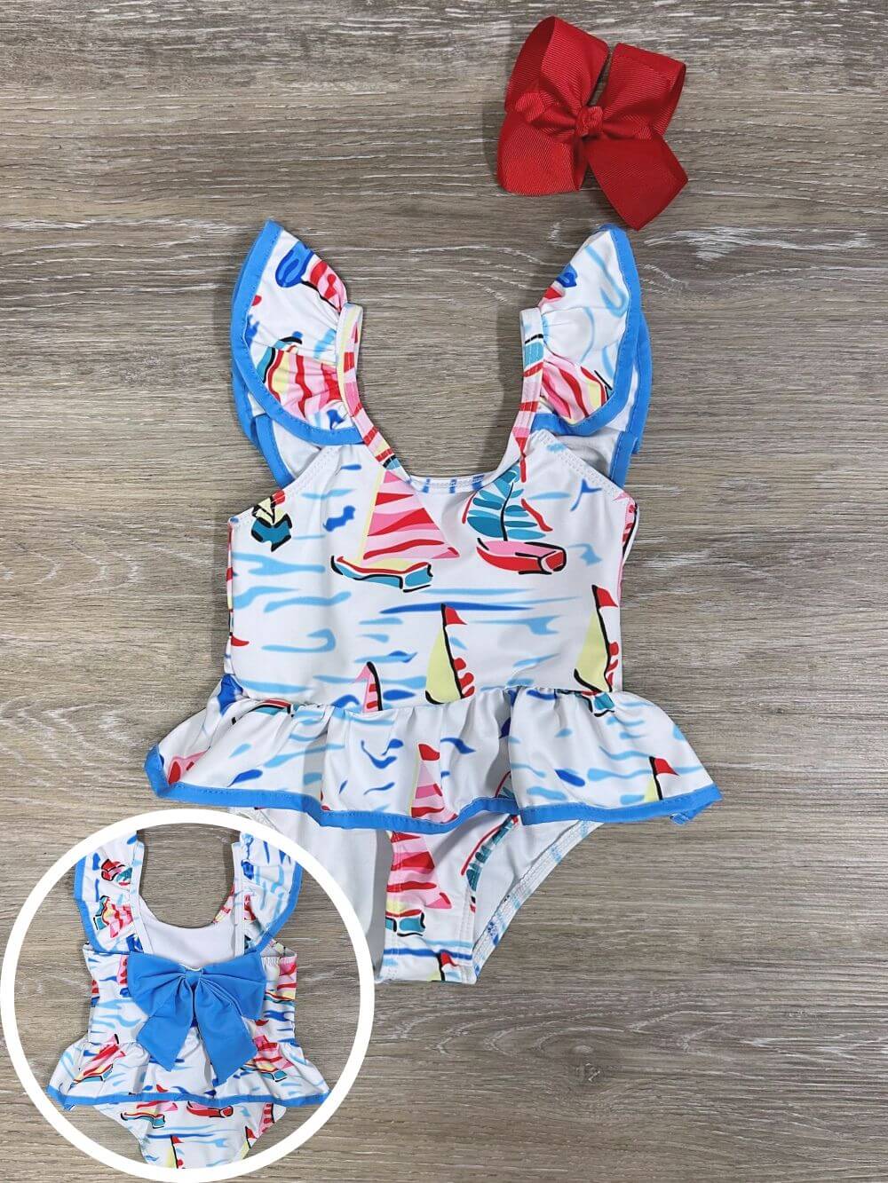 Sail Away Baby Girls Sailboat One-Piece Swimsuit - Sydney So Sweet
