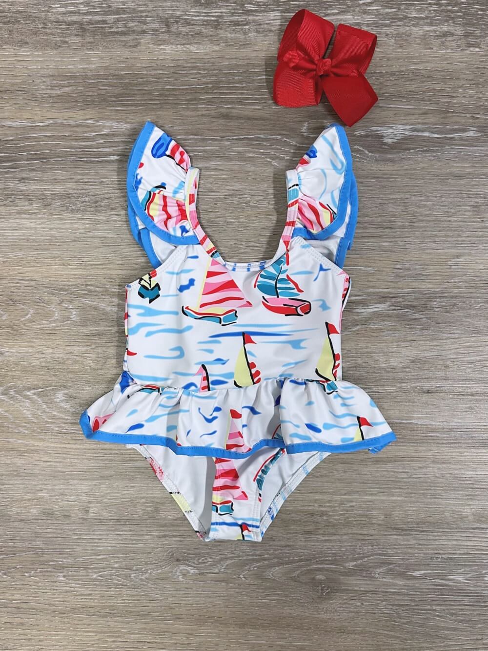 Sail Away Baby Girls Sailboat One-Piece Swimsuit - Sydney So Sweet