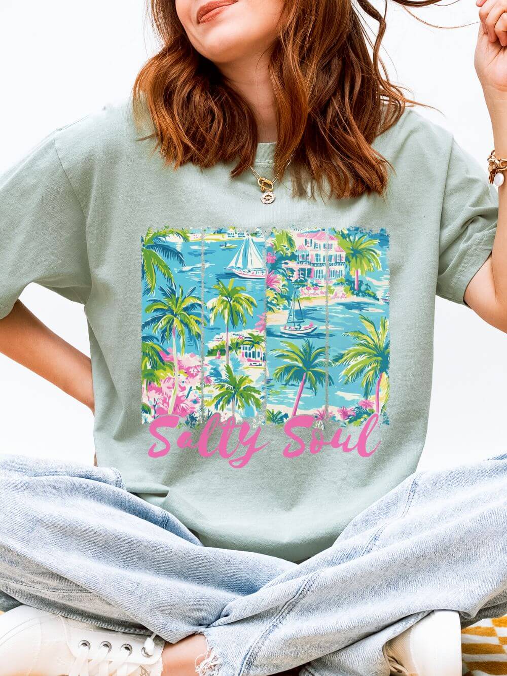 Salty Soul Beach Vacation Graphic T-Shirt Summer Tee