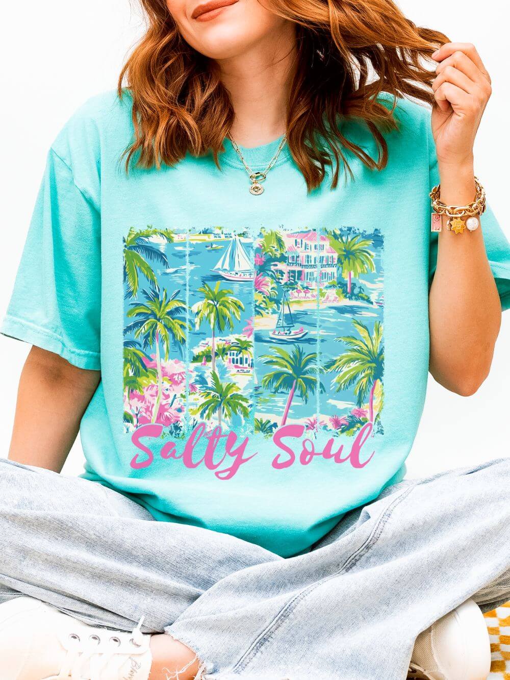Salty Soul Beach Vacation Graphic T-Shirt Summer Tee