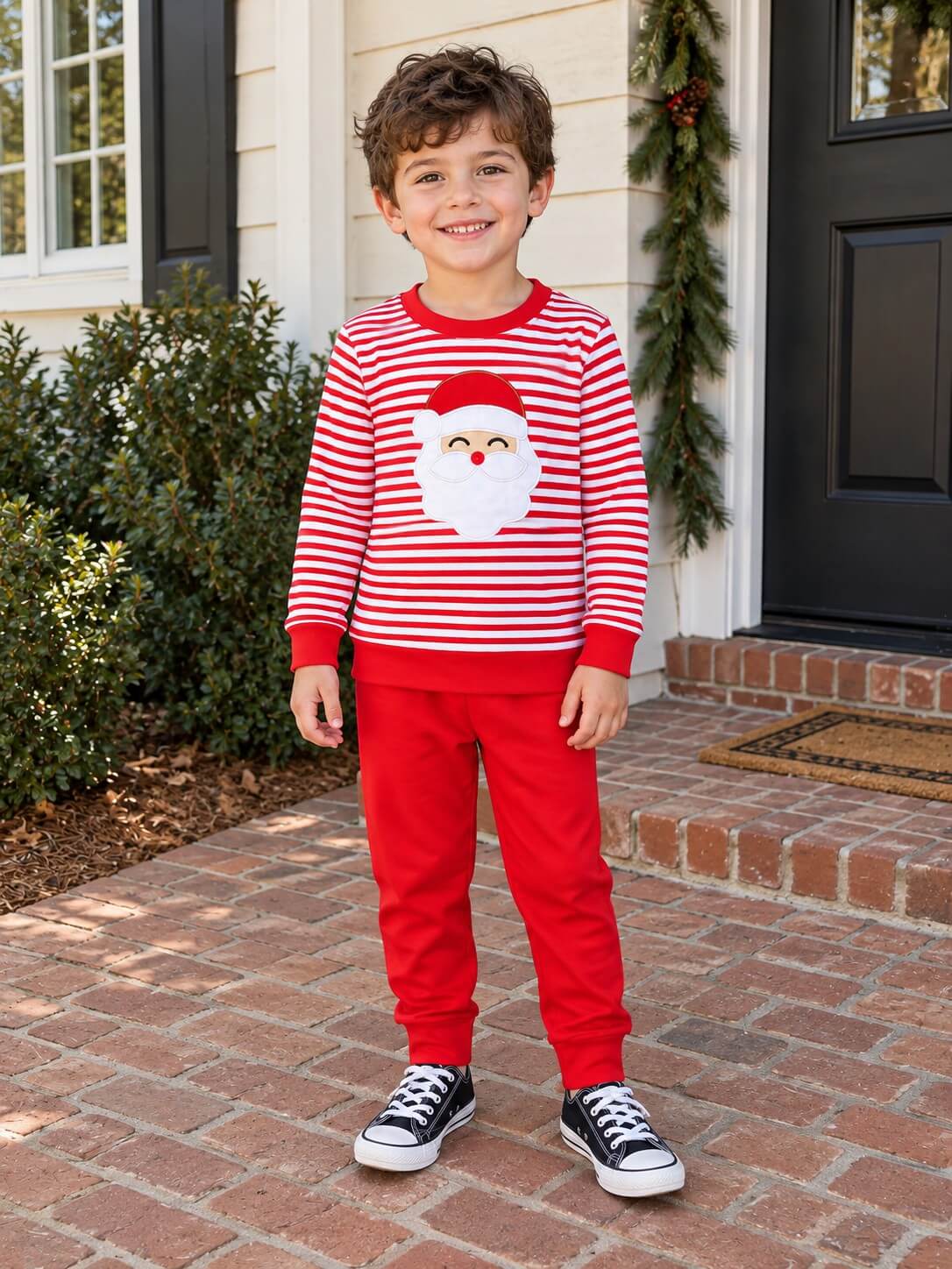 Santa Red Stripe Kids Christmas Jogger Outfit