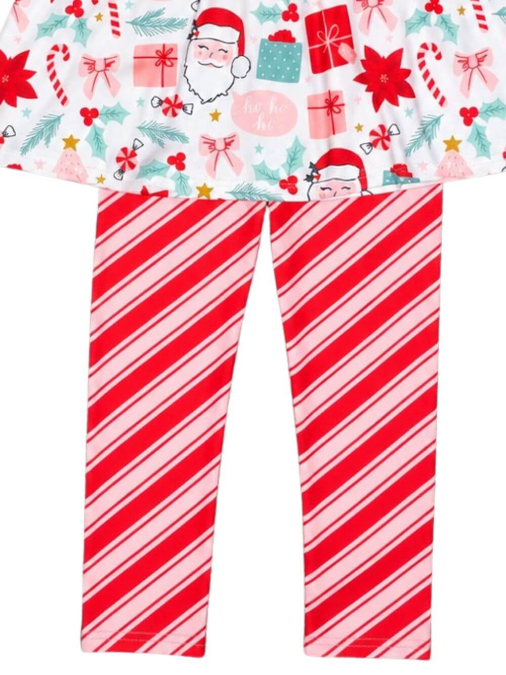 Santa & Candy Cane Stripe Girls Christmas Outfit