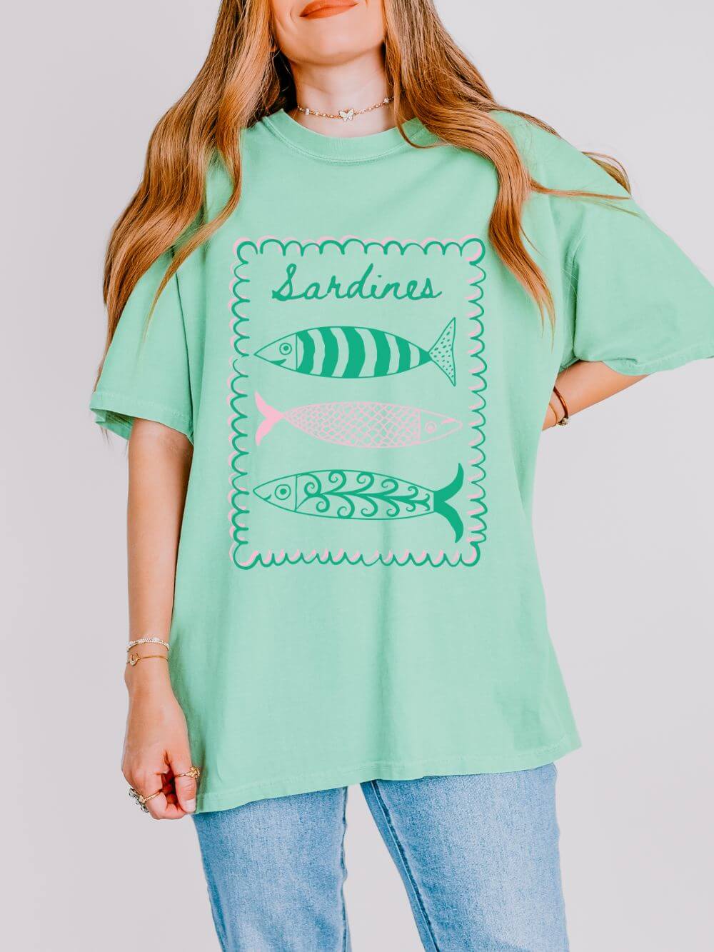 Sardines Graphic T-Shirt Women's Vintage Coastal Fish Tee