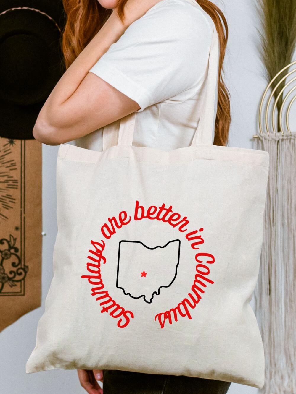 Ohio State Saturdays are Better in Columbus Buckeyes Cotton Canvas Tote Bag