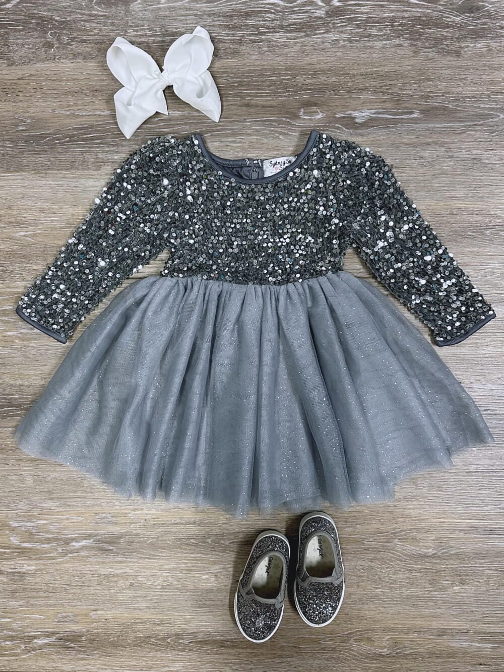 Silver Sequin Velvet Tulle Chiffon Girls Special Occasion Tutu Dress - Sydney So Sweet