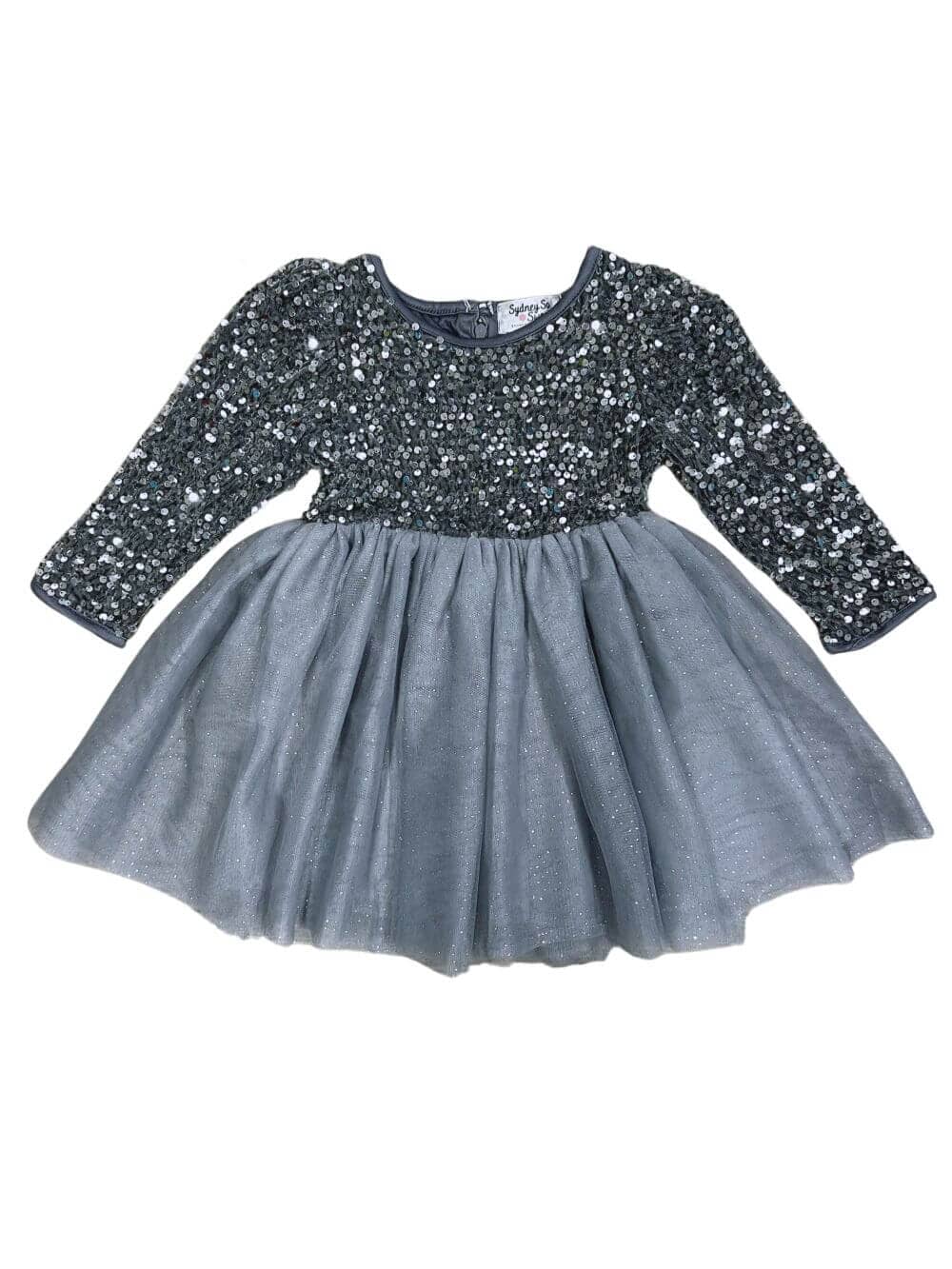 Silver Sequin Velvet Tulle Chiffon Girls Special Occasion Tutu Dress - Sydney So Sweet