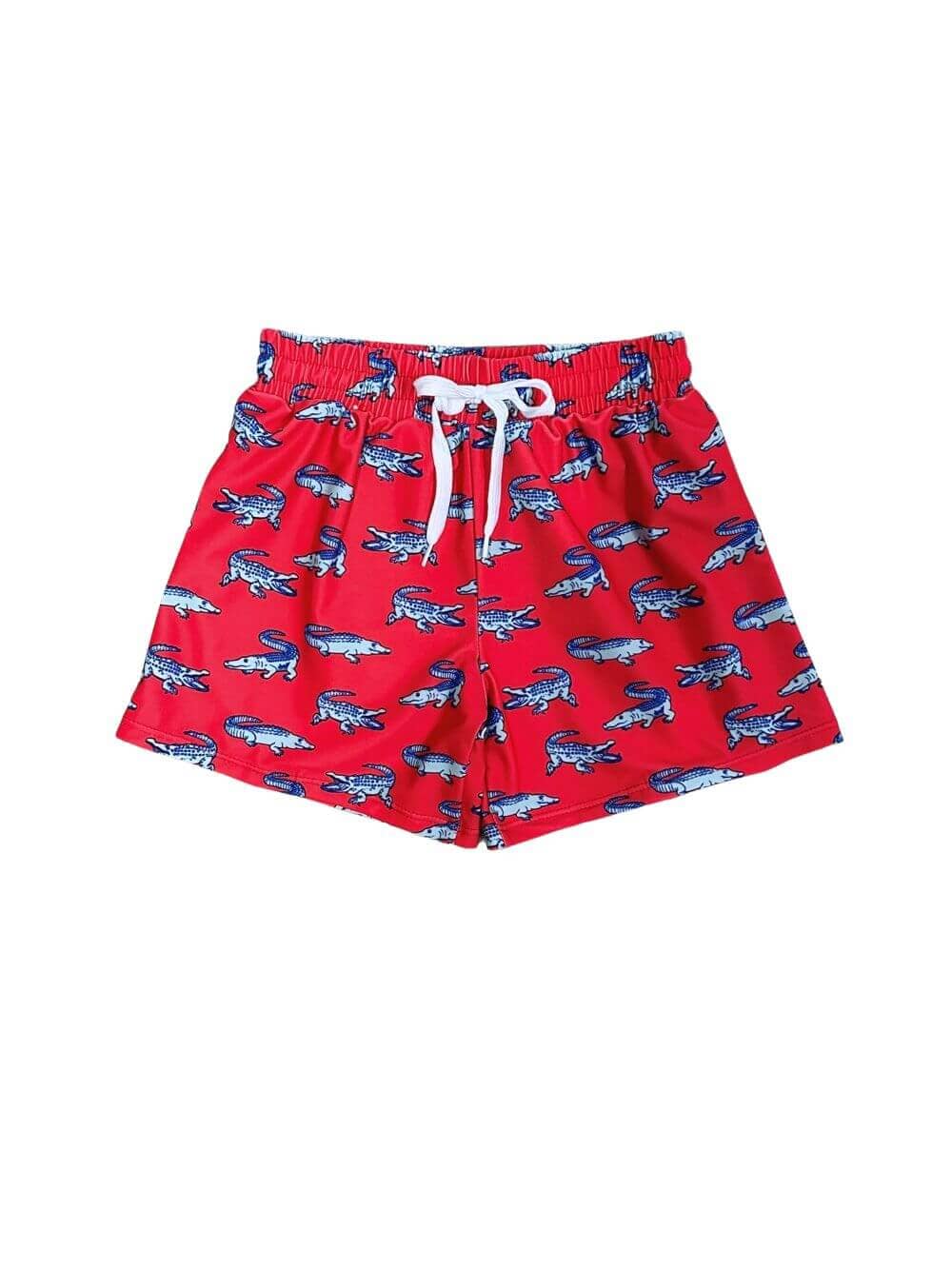 Snappy Swimmer Boys Red & Blue Alligator Swim Shorts - Sydney So Sweet