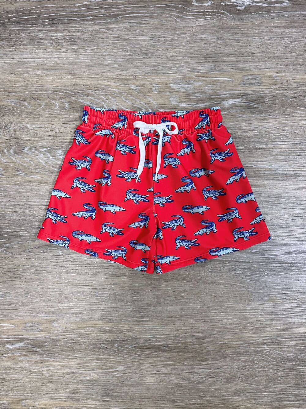 Snappy Swimmer Boys Red & Blue Alligator Swim Shorts - Sydney So Sweet