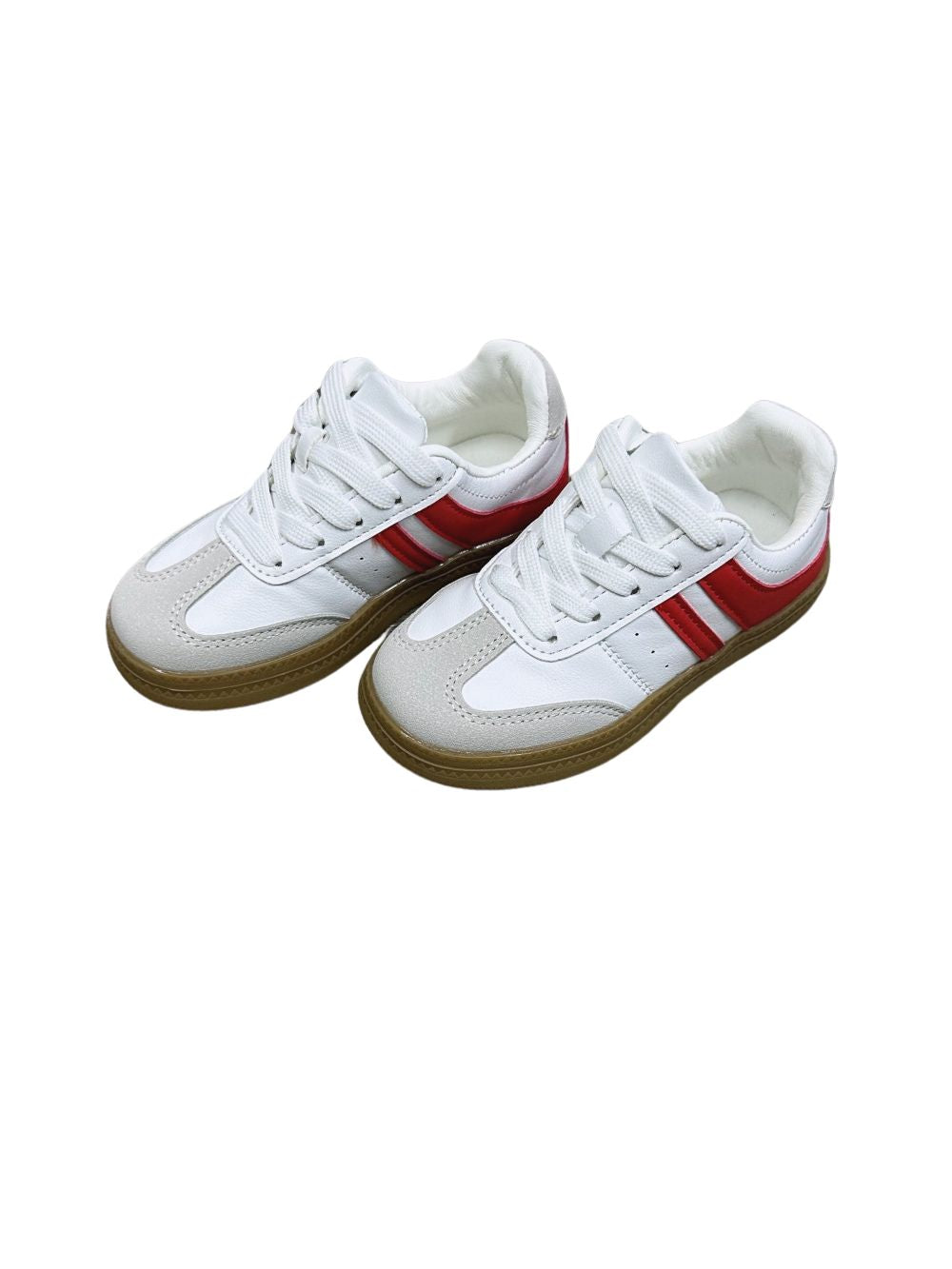 Kids Classic Court Sneakers for Girls or Boys - White with Red - Sydney So Sweet