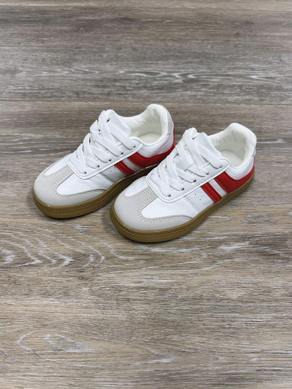 Kids Classic Court Sneakers for Girls or Boys - White with Red - Sydney So Sweet