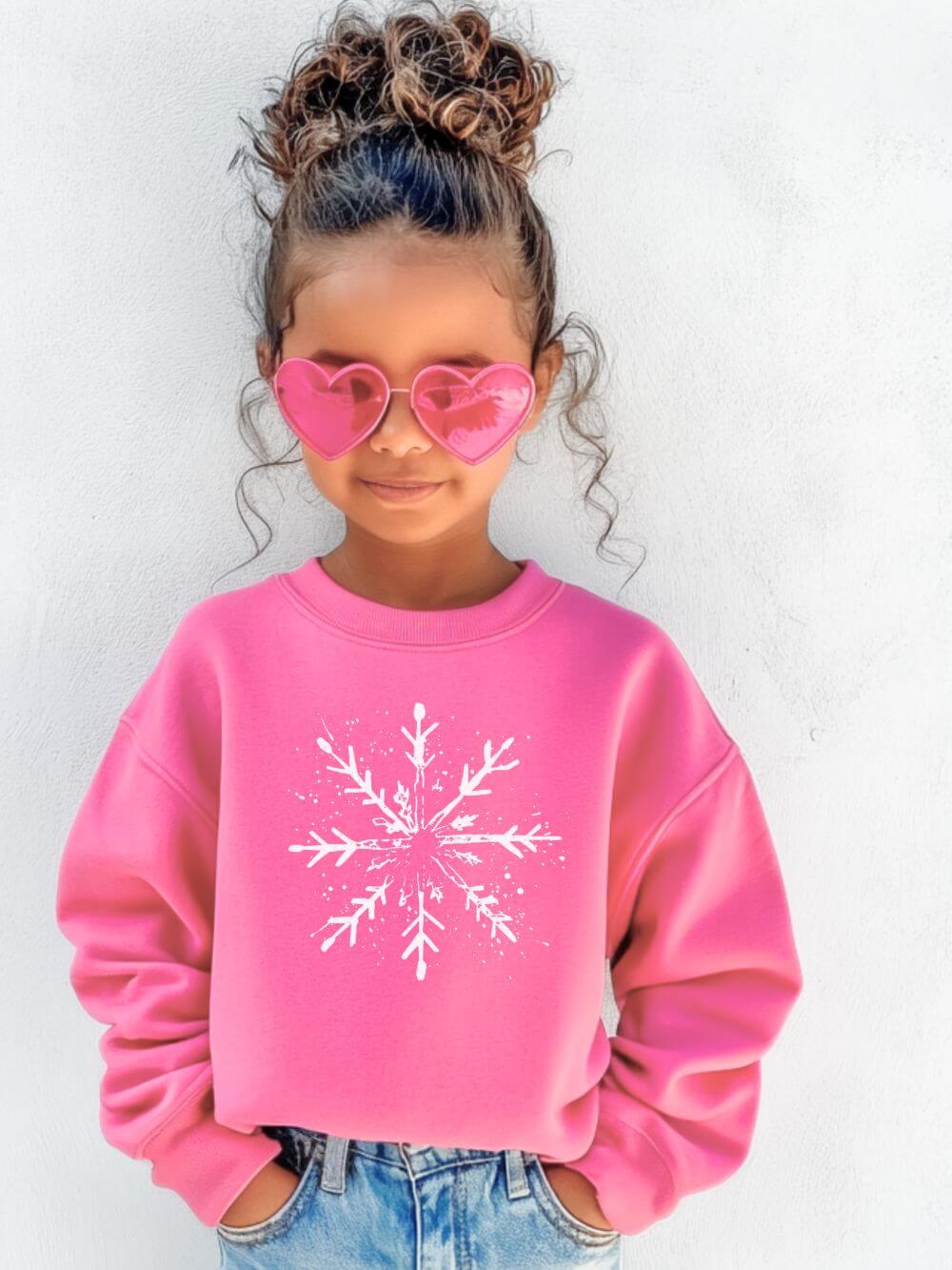 Snowflake Winter Heavy Blend Kids' Crewneck Graphic Christmas Holiday Sweatshirt - Sydney So Sweet
