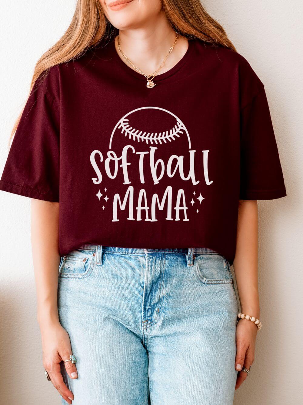 Softball Mama Graphic T-Shirt Cute Sports Mom Tee (12 Team Colors)