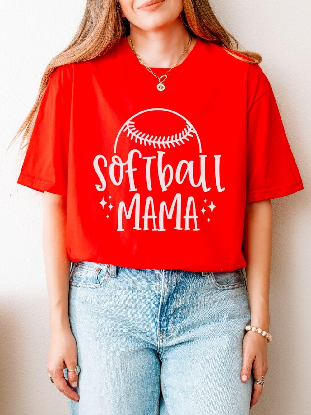Softball Mama Graphic T-Shirt Cute Sports Mom Tee (12 Team Colors)