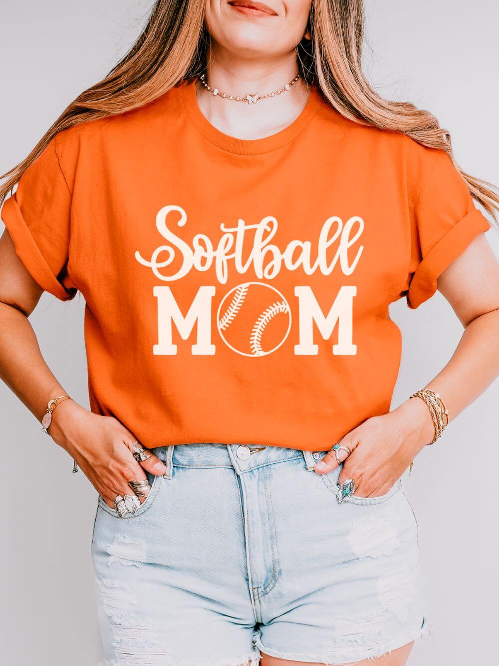 Softball Mom Classic Graphic T-Shirt Cute Sports Mom Tee (12 Team Colors)