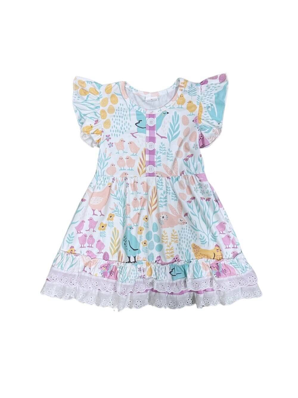 Spring Friends Pastel Girls Lace Trim Short Sleeve Dress - Sydney So Sweet