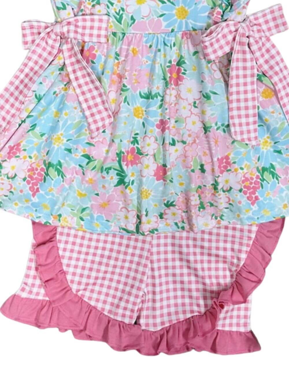 Springtime Petals Girls Pink Gingham Shorts Outfit