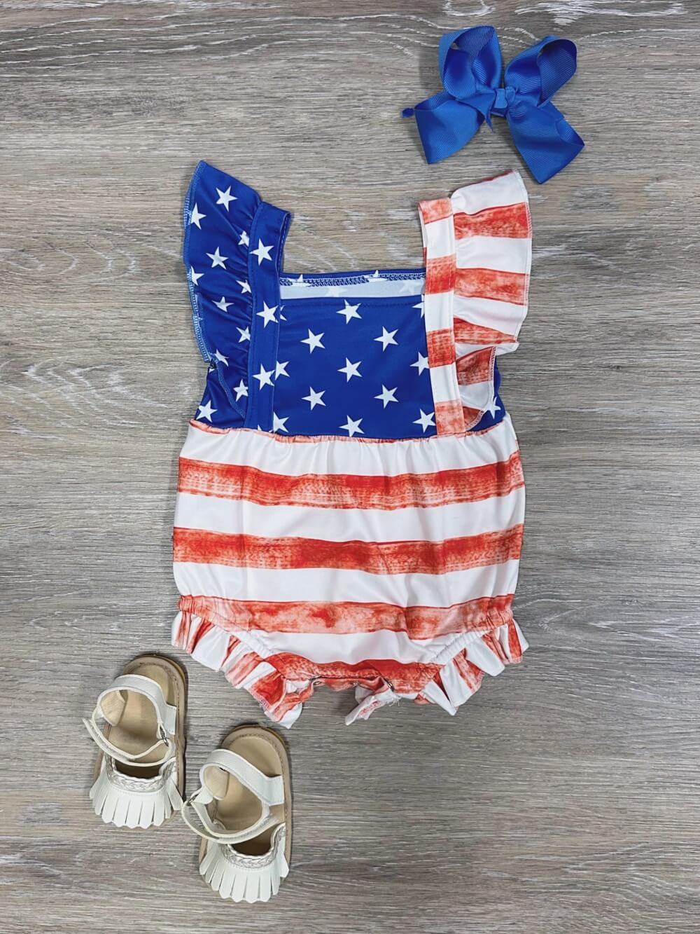 Star-Spangled Sweetheart Girls Independence Day Romper - Sydney So Sweet