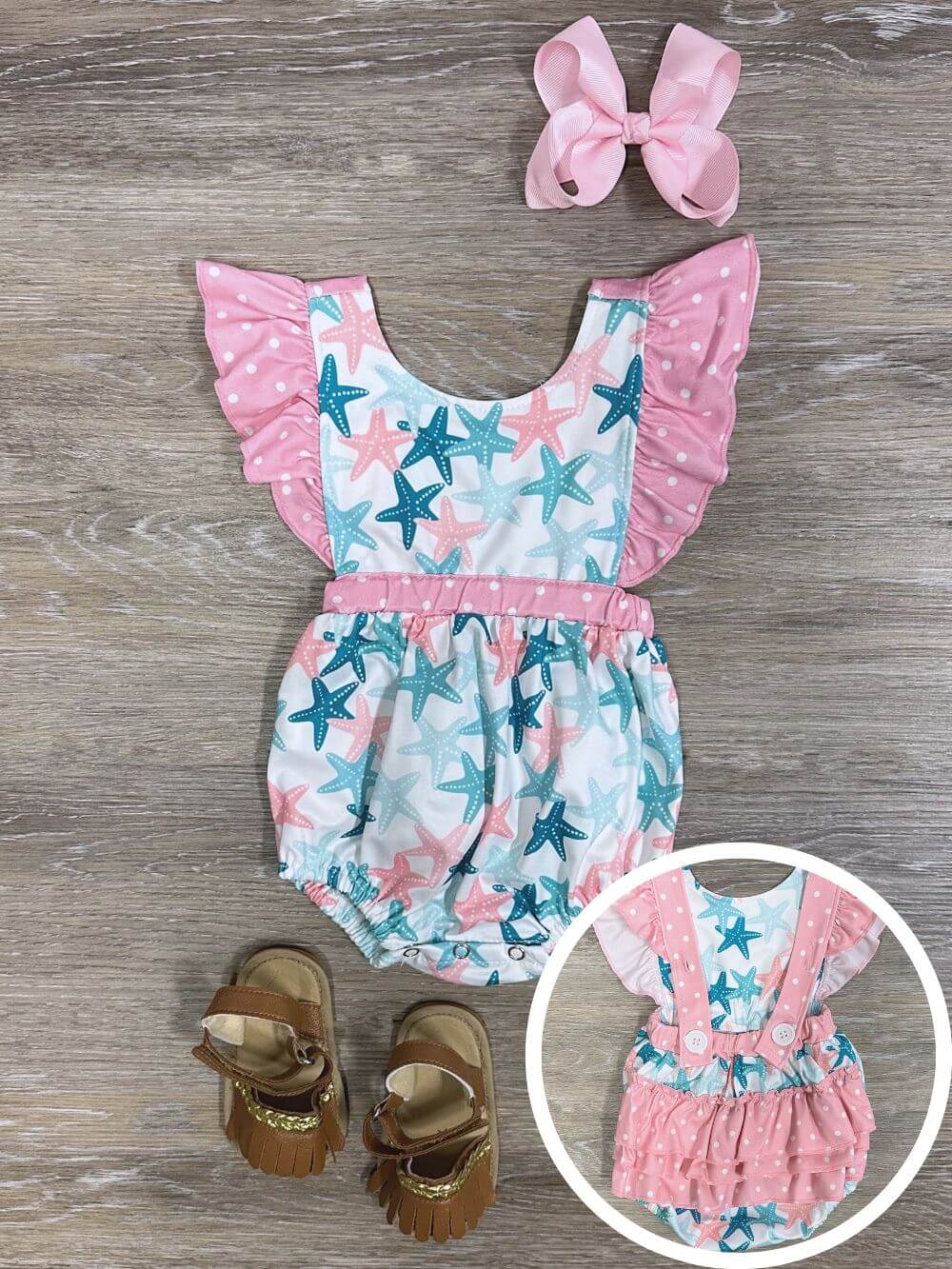 Starfish Sweetie Coastal Baby Ruffle Romper - Sydney So Sweet