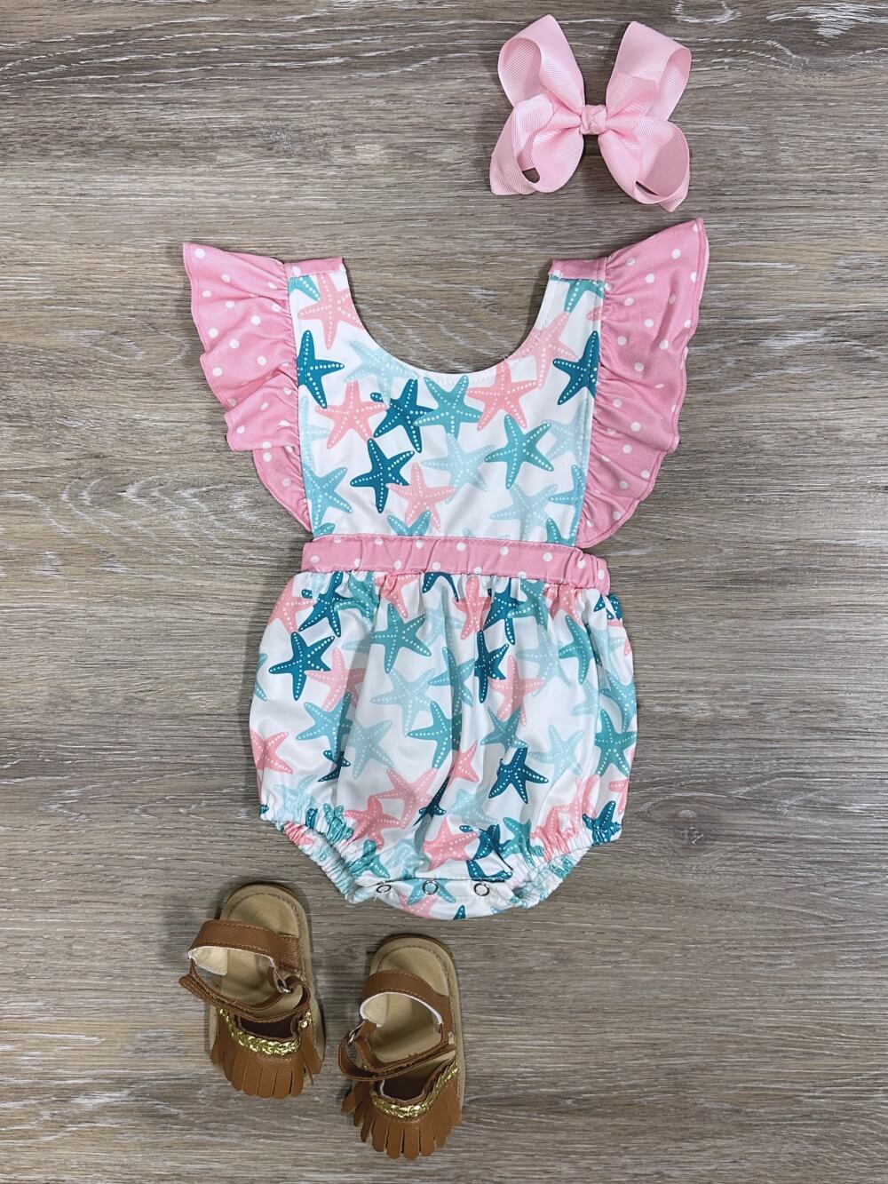 Starfish Sweetie Coastal Baby Ruffle Romper - Sydney So Sweet