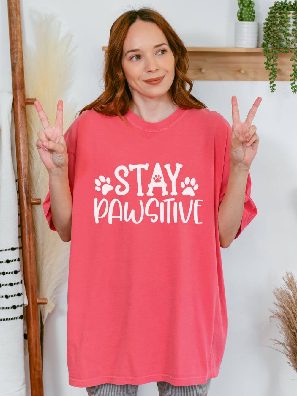 Stay Paw-sitive Paw Print T-Shirt Cute Dog Mom Graphic Tee