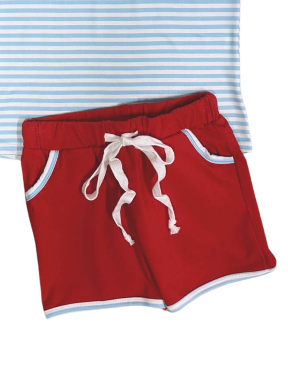 Striped Apple Shirt and Red Shorts Boys Back to School Outfit - Sydney So Sweet