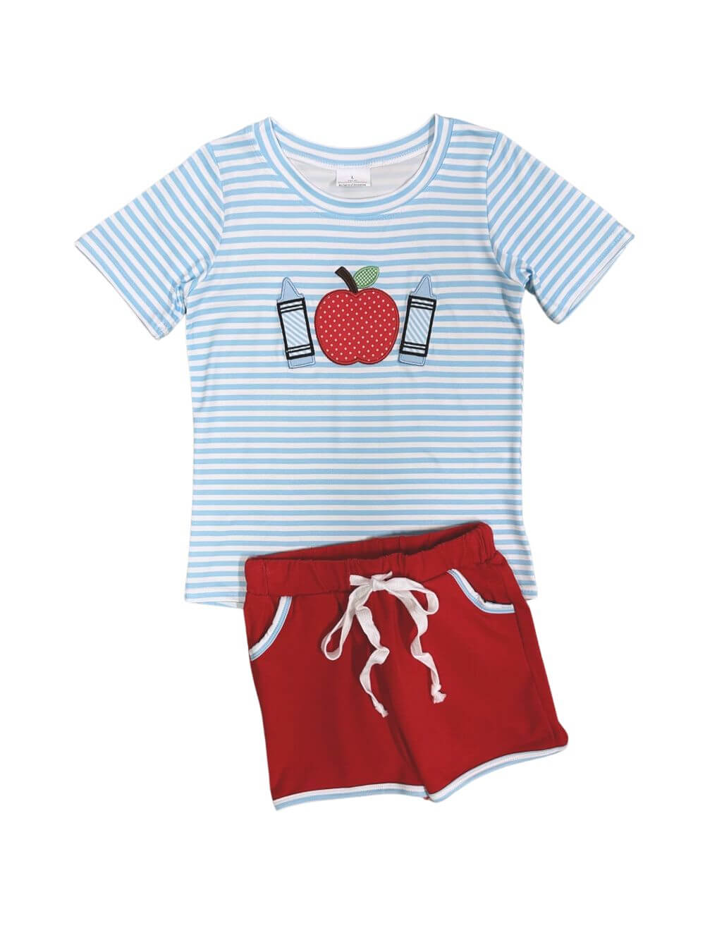 Striped Apple Shirt and Red Shorts Boys Back to School Outfit - Sydney So Sweet
